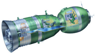 The Russian Soyuz spacecraft's re-entry module is designed to touch down on land.