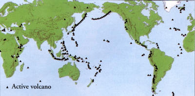 Most of the world's active volcanoes and earthquake zones are found along the edges of the Earth's plates.