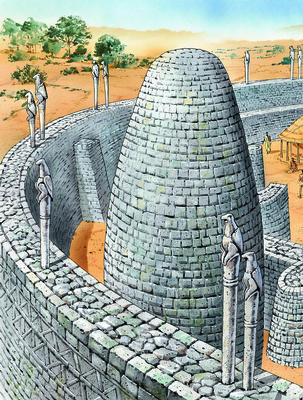 The high stone walls of Great Zimbabwe were decorated with posts carved with creatures.