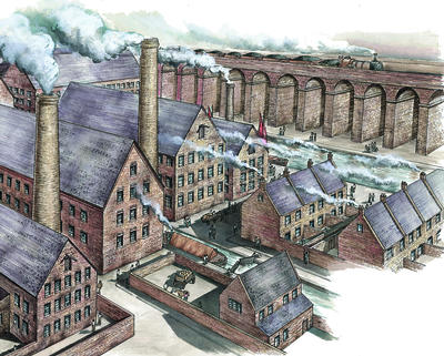 The new factories and worker's houses were mostly built of red brick.